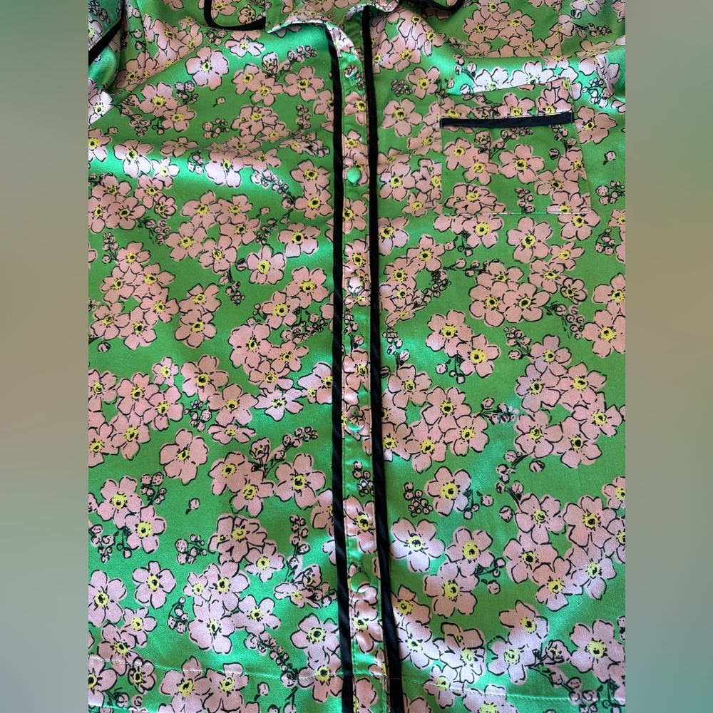 Kate Spade Charm Floral Button Down Pajama Top Short Sleeve Green & Pink Sz Med - Picture 5 of 16